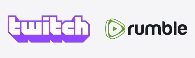 The purple Twitch wordmark beside the green and black Rumble logo on a light background.